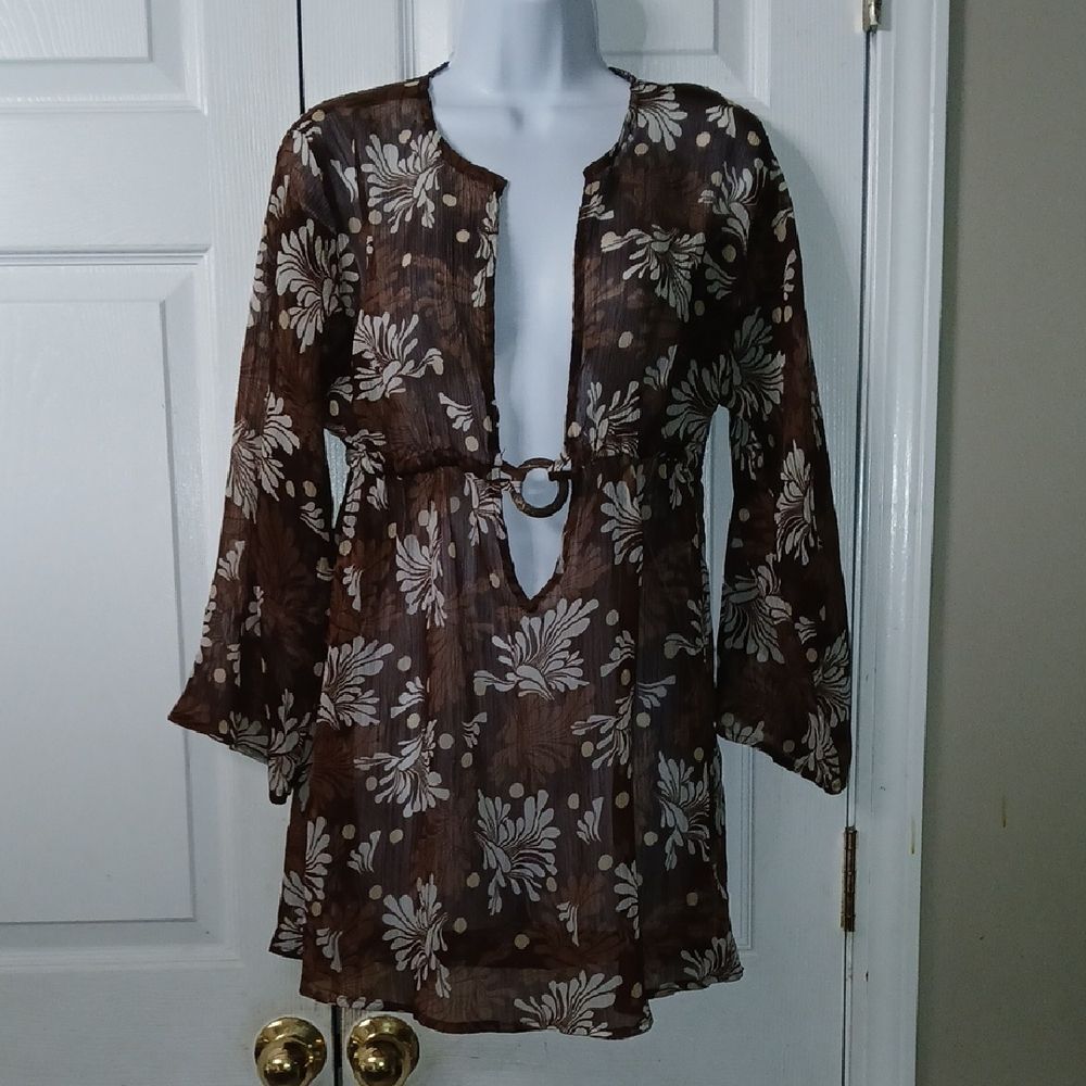 Sand & Sun floral print beach bathing swim coverup Sz M EUC